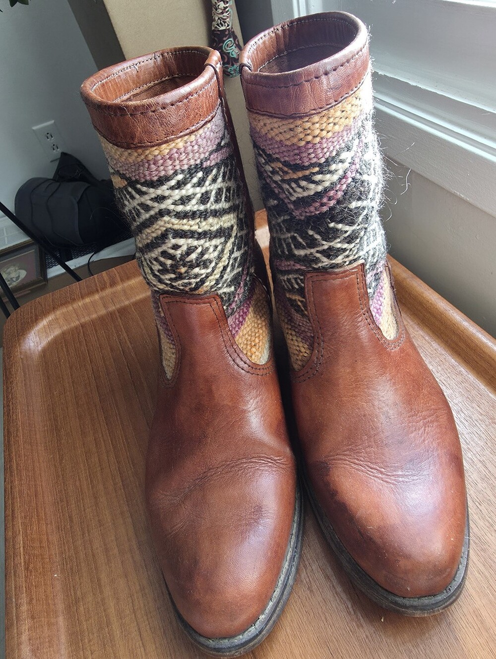 Moroccan Leather Berber Boots,Handmade Kilim Wool Shoes, Boho Boots